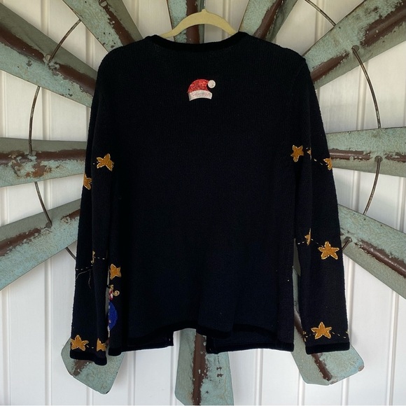 Northern Isle Christmas Cardigan Sweater Santa Stars Black - Size Medium - Picture 7 of 9